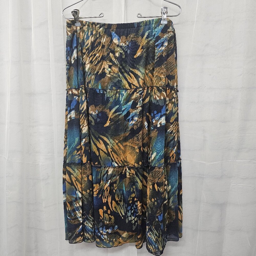 TanJay Skirt Midi Grunge Blue Tiered Festival Mesh Animal Print 12